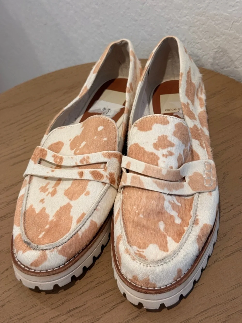 Dolce‎ Vita Beige and White Patterned Penny Loafers